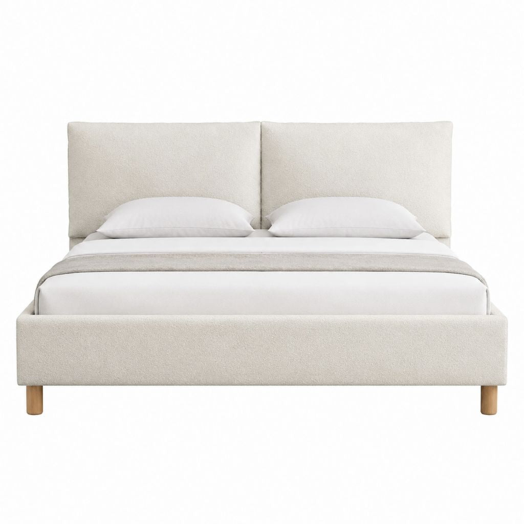 Lit double avec cadre de lit beige en polyester rectangulaire 160 x 200 cm