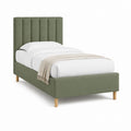 Lit simple rembourré vert en polyester avec tête de lit capitonnée 90 x 190 cm