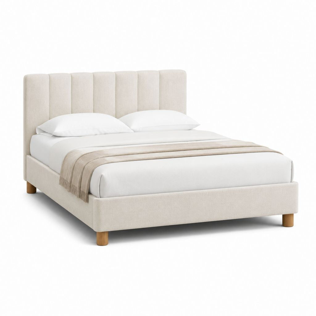Lit double avec cadre beige en polyester rectangulaire 160 x 200 cm