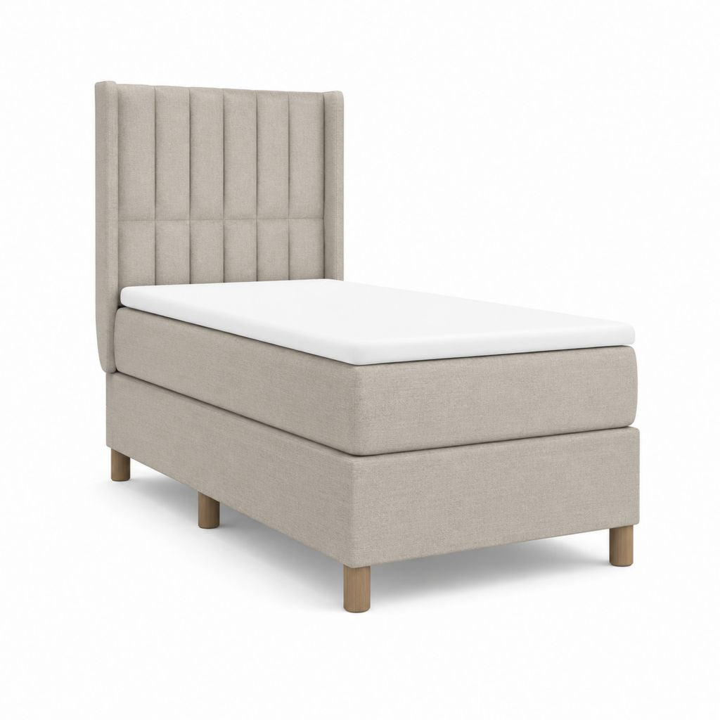 Lit simple capitonné beige en polyester avec tête de lit 90 x 200 cm