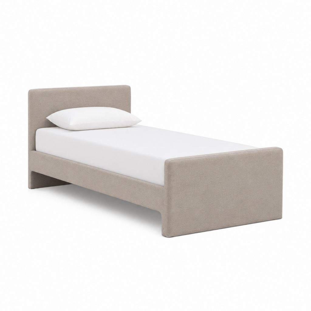 Cadre de lit simple beige en polyester avec tête et pied de lit 90 x 190 cm