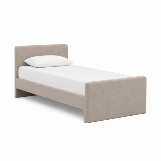 Cadre de lit simple beige en polyester avec tête et pied de lit 90 x 190 cm