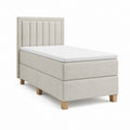 Lit boxspring 90 x 200 cm beige en polyester avec tête de lit capitonnée et matelas