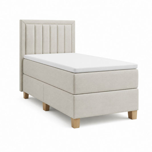 Lit boxspring 90 x 200 cm beige en polyester avec tête de lit capitonnée et matelas