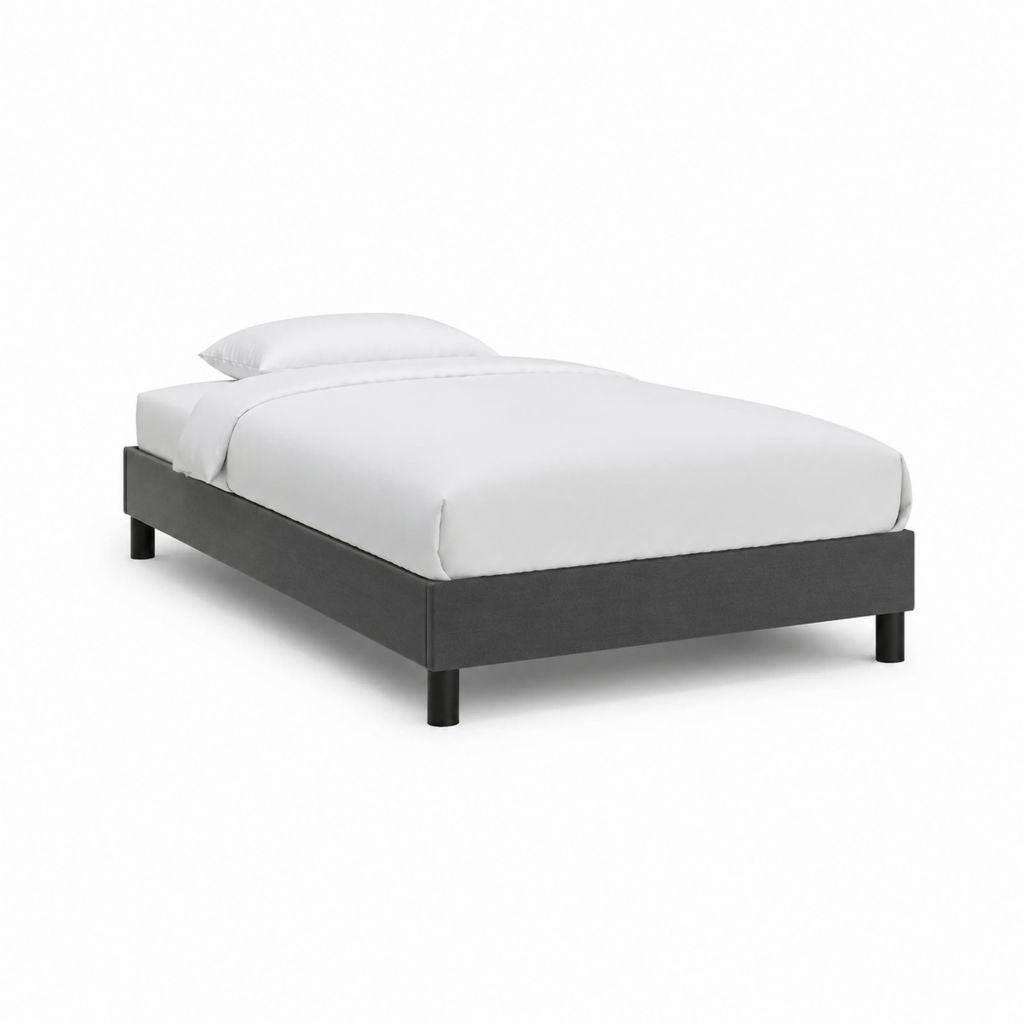 Cadre de lit simple gris foncé en polyester rectangulaire 90 x 190 cm