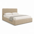 Lit double rectangulaire beige en polyester avec tête de lit 160 x 200 cm