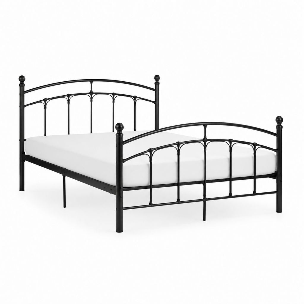 Cadre de lit double noir en acier 140 x 190 cm avec tête et pied de lit arqués