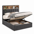 Lit coffre 160 x 200 cm gris anthracite en polyester avec sommier relevable et tête de lit à rangements
