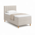 Lit une place rectangulaire beige en polyester 90 x 200 cm avec tête de lit capitonnée