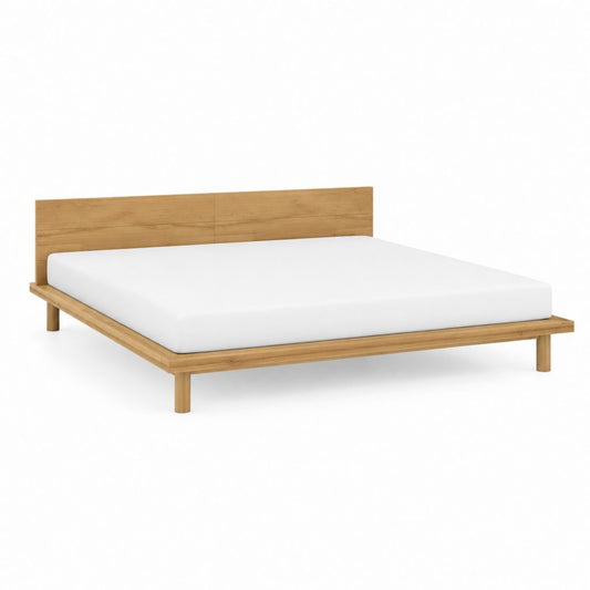 Cadre de lit double en bois massif chêne naturel avec tête de lit 160 x 200 cm