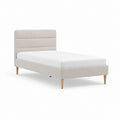 Lit simple beige en polyester avec tête de lit rembourrée rectangulaire 90 x 190 cm