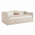 Lit banquette rectangulaire 90 x 200 cm beige en polyester avec 2 tiroirs