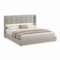 Lit double avec cadre gris en polyester et éclairage LED 160 x 200 cm