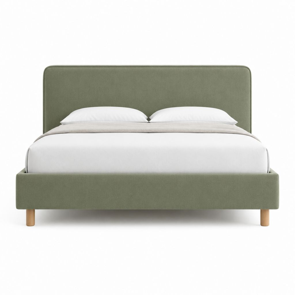 Lit double avec cadre de lit rectangulaire vert en velours de polyester 160 x 200 cm