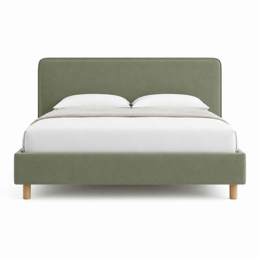 Lit double avec cadre de lit rectangulaire vert en velours de polyester 160 x 200 cm