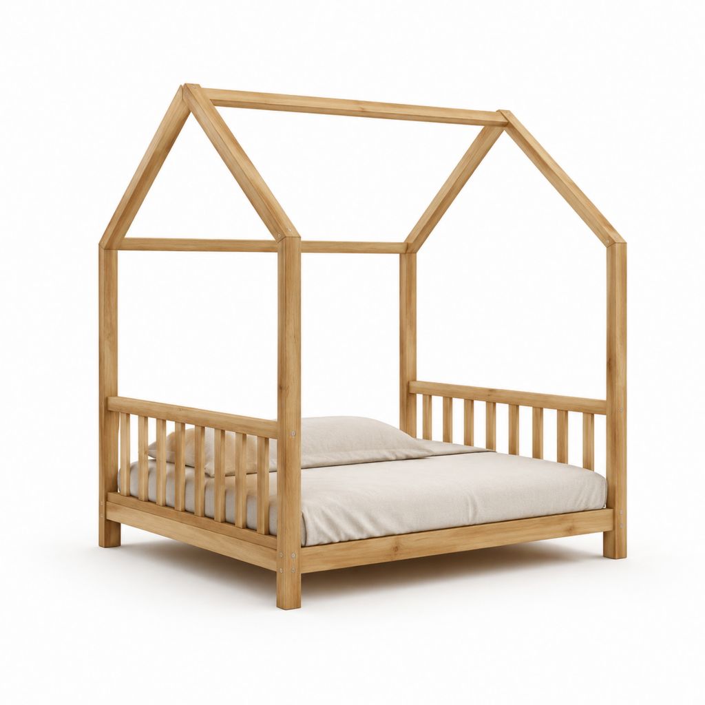 Lit enfant cabane en pin massif naturel 90 x 190 cm
